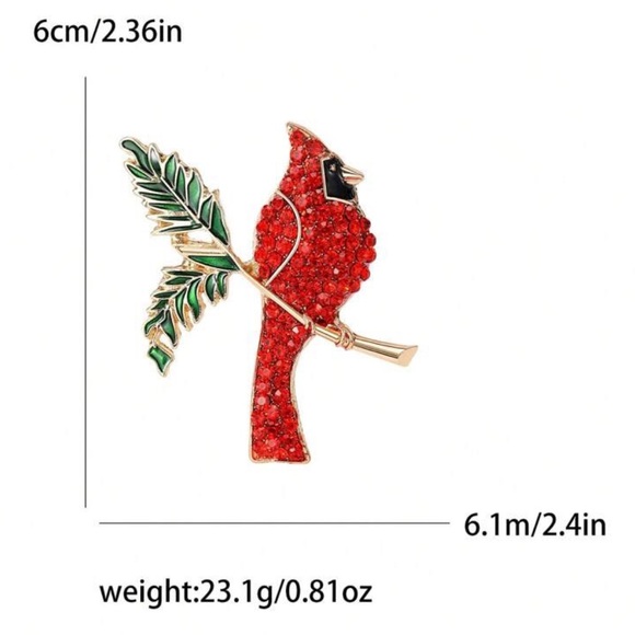 Red Cardinal Bird Pin - Picture 4 of 4